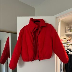 Red cropped, puffer jacket